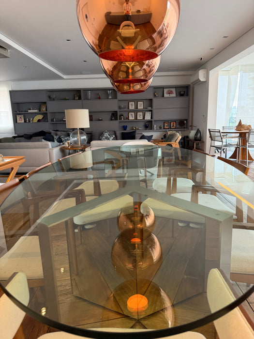 Mesa de Jantar Pés Espelhados e Tampo Vidro