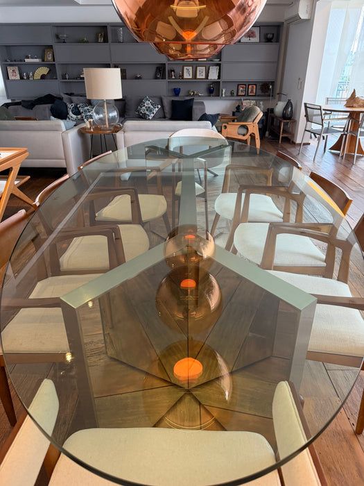 Mesa de Jantar Pés Espelhados e Tampo Vidro