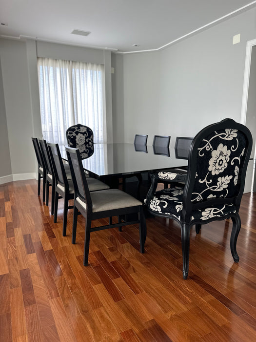 Mesa de Jantar Preta em Laca e Vidro