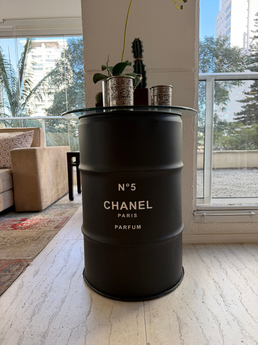 Mesa Tambor "Chanel" com Tampo de Vidro