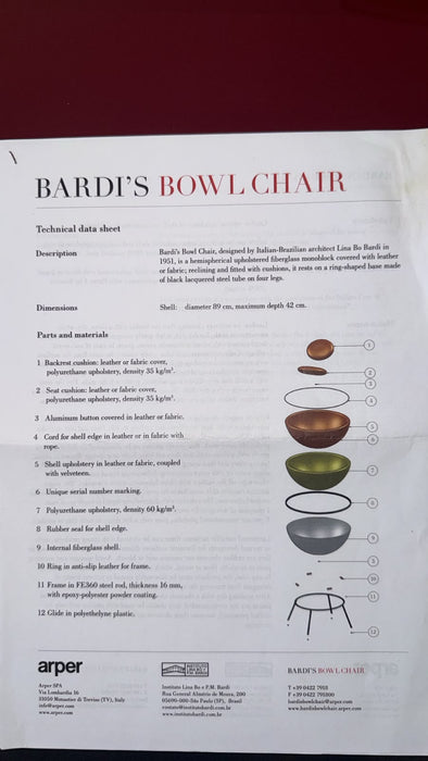 Poltrona “Bardi’s Bowl” em Couro Preto – Lina Bo Bardi para Arper