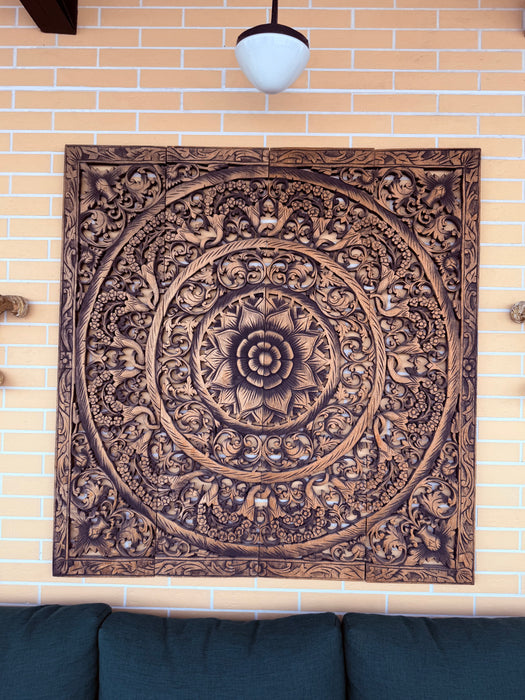 Painel Mandala em Madeira Entalhada