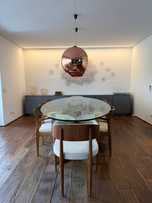 Mesa de Jantar Pés Espelhados e Tampo Vidro