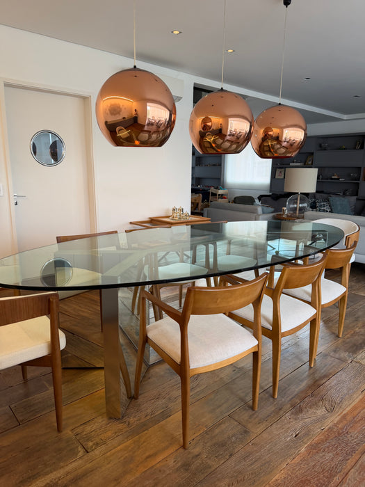 Mesa de Jantar Pés Espelhados e Tampo Vidro