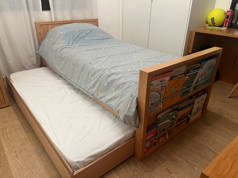 Cama de Solteiro com Bicama e Suporte para Livros (colchão bicama incluso) - Casa Pronta