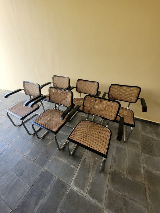 Conjunto com 6 Cadeiras “Cesca” Vintage com Braços – Marcel Breuer Made in Italy