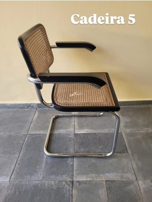 Conjunto com 6 Cadeiras “Cesca” Vintage com Braços – Marcel Breuer Made in Italy