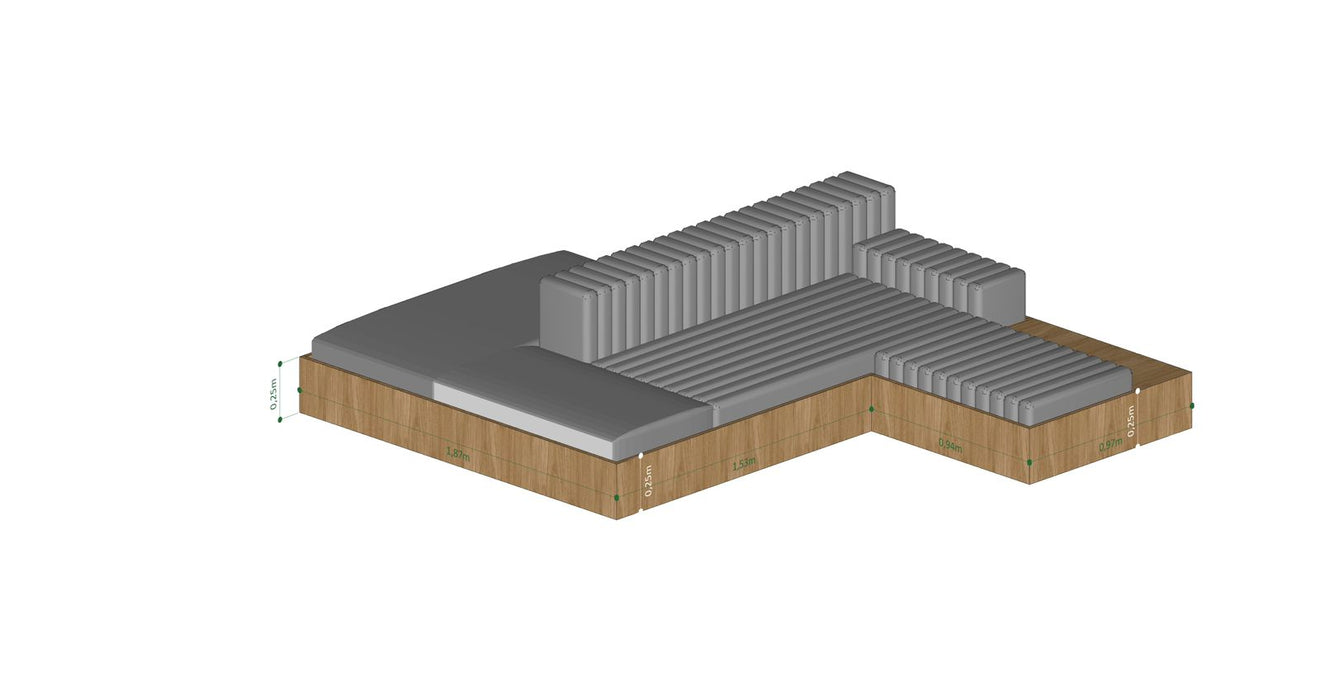 Sofá "Gomos" (com acabamento adicional em madeira na parte inferior) – Líder Interiores